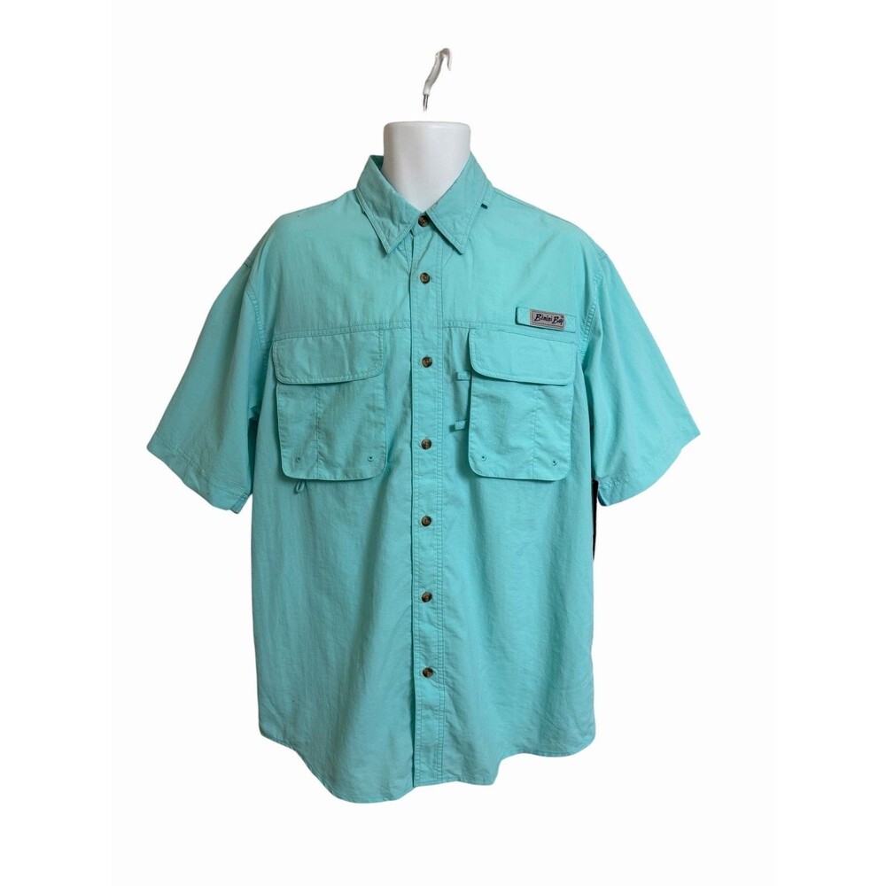 NWT Bimini Bay Men's M Aqua Short Sleeve Button Up Shirt Solar Guard UPF 35